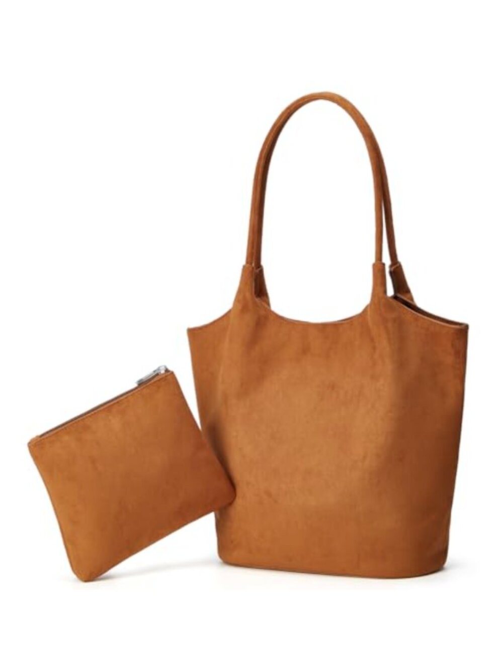 Faux Suede Shoulder Bag Large Bucket Tote 2pc Satchel Purse